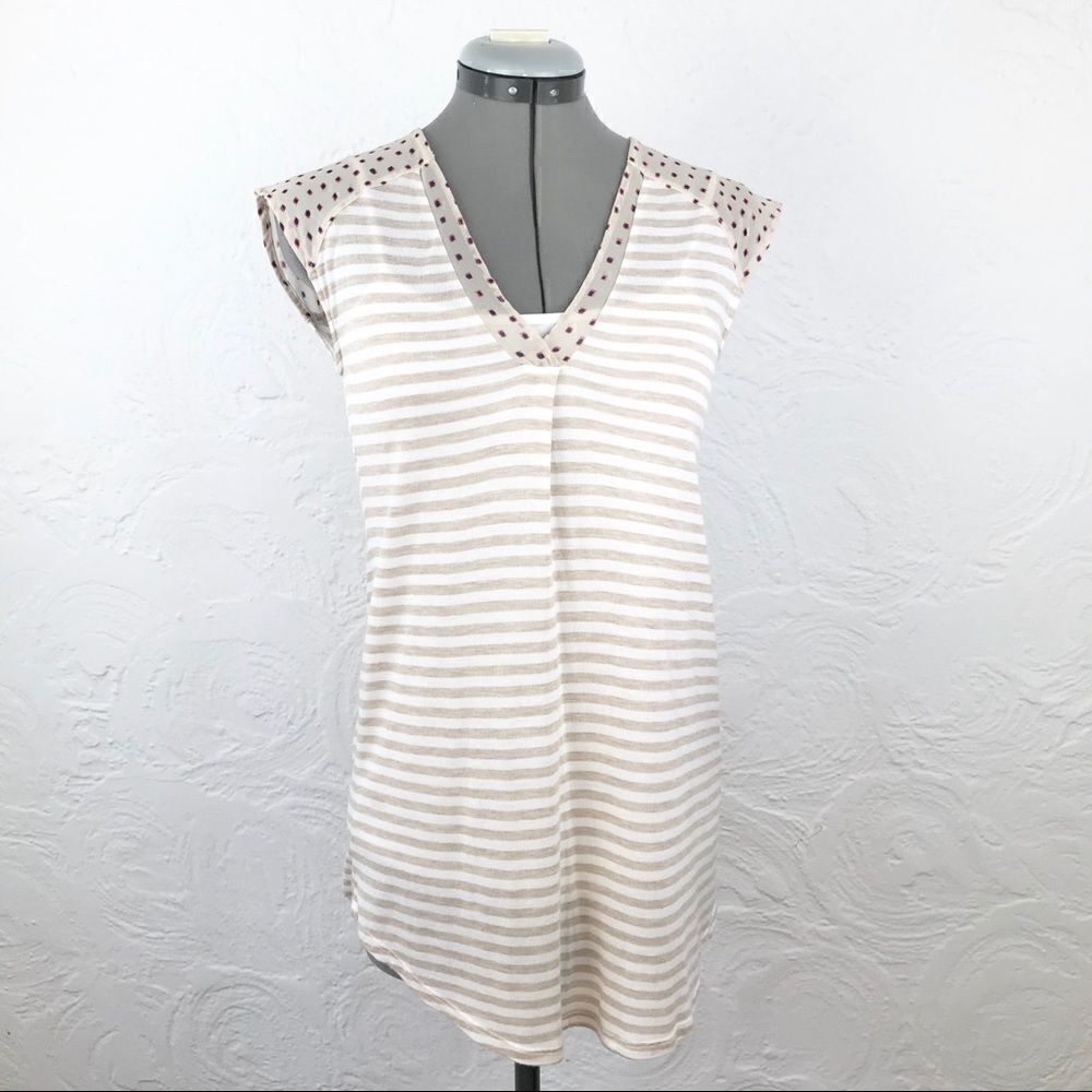 Anthropologie Little Yellow Button Stripe Contrast Top-XS
